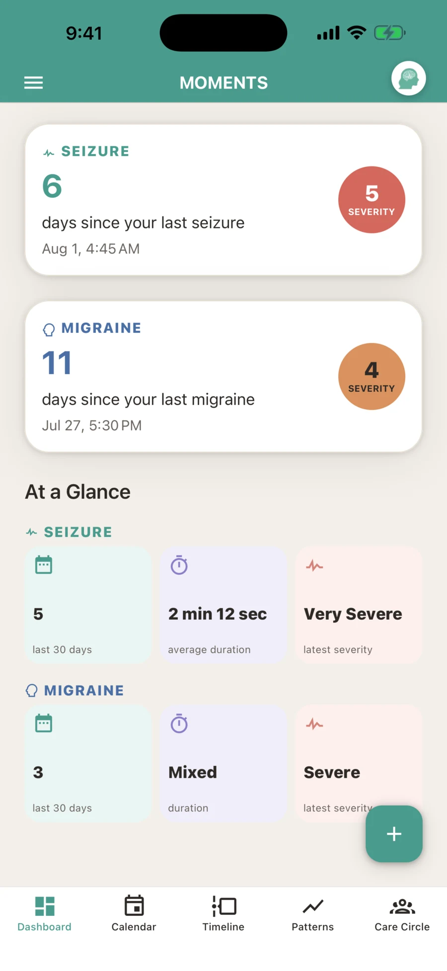 MOMENTS seizure and migraine dashboard