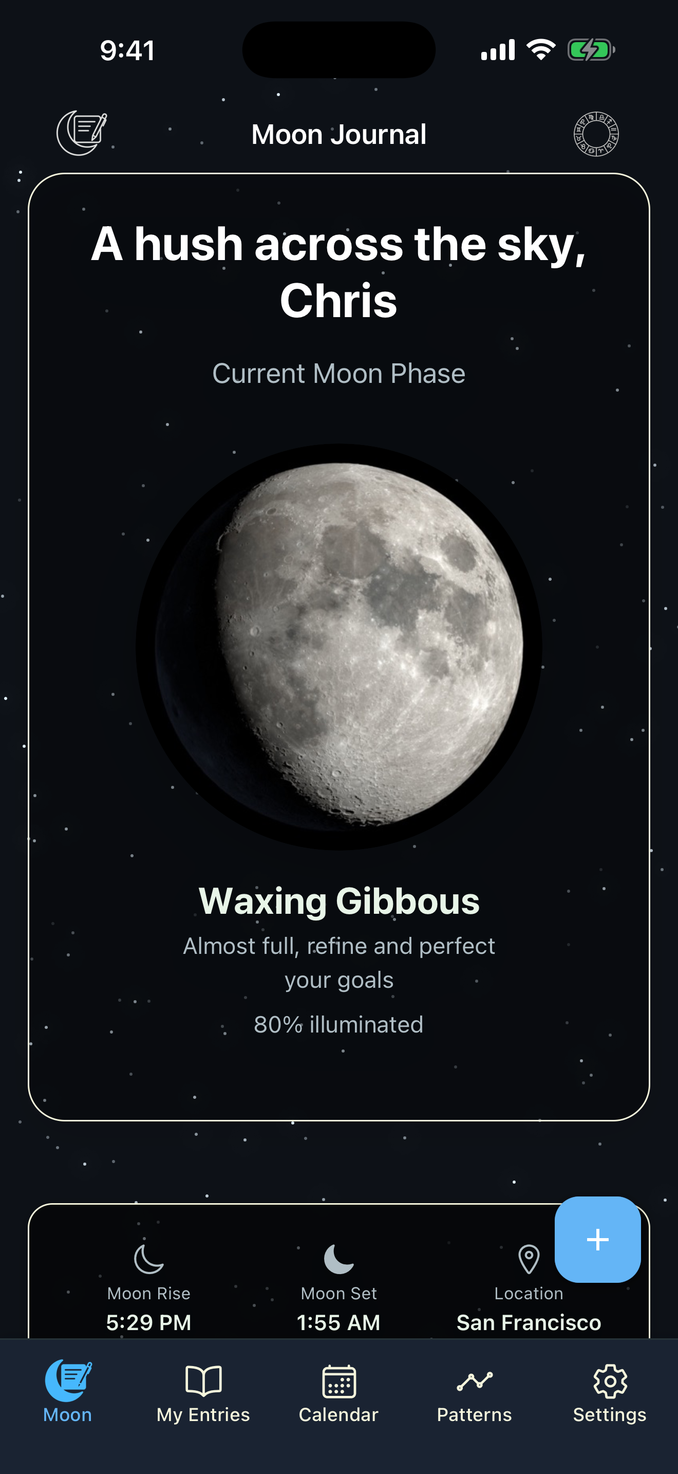 Moon-Journal current moon home screen